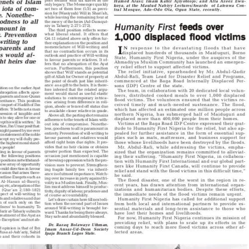 HFN Feeds Over 1,000 Displaced Flood Victims
